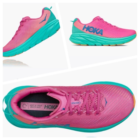 Hoka Shoes - HOKA ONE ONE Rincon 3 Extra-Light Lace-Up Sneakers Phlox Pink/Atlantis Size 10